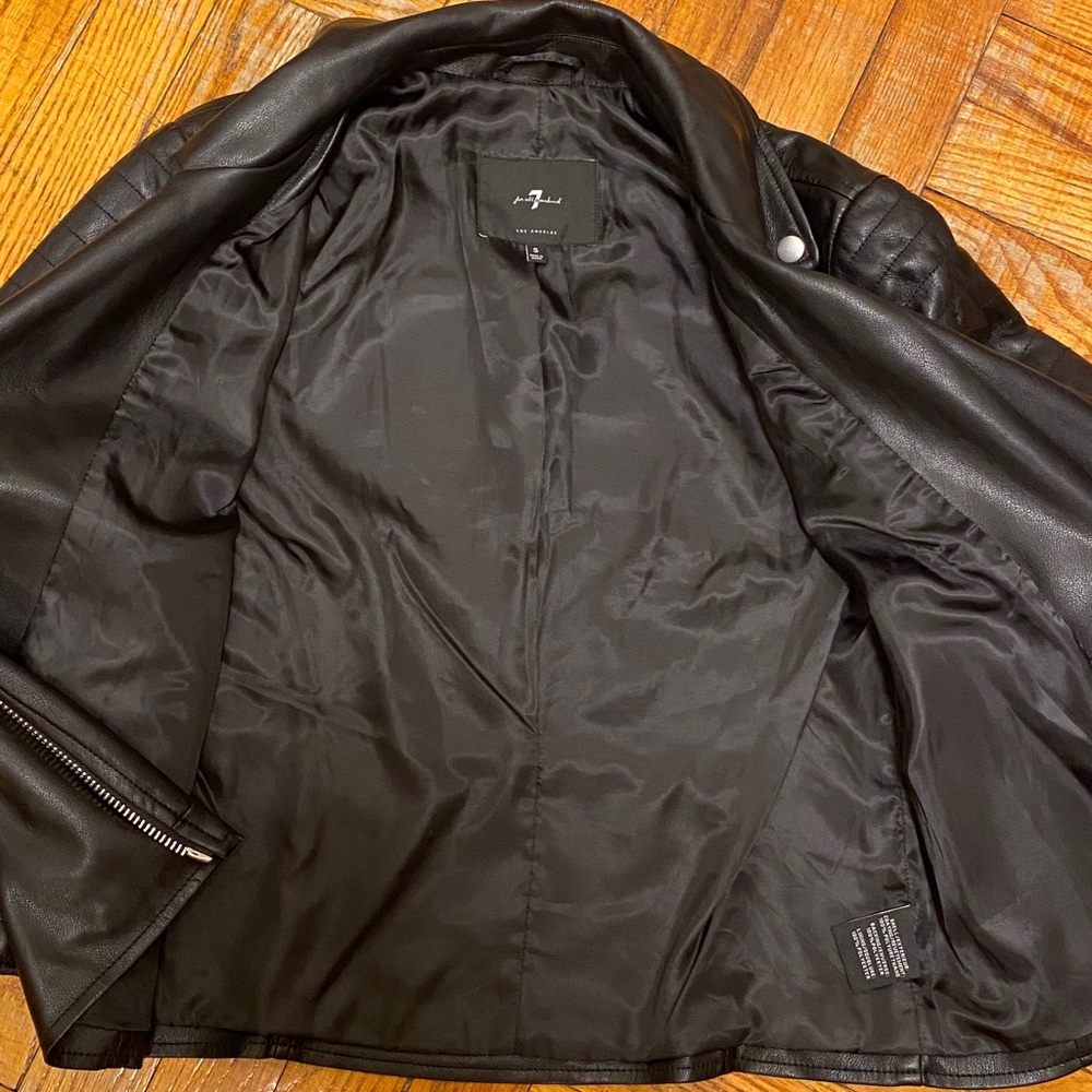 7 For All Mankind Quilted Black Faux Leather Jacket - Picture 6 of 11
